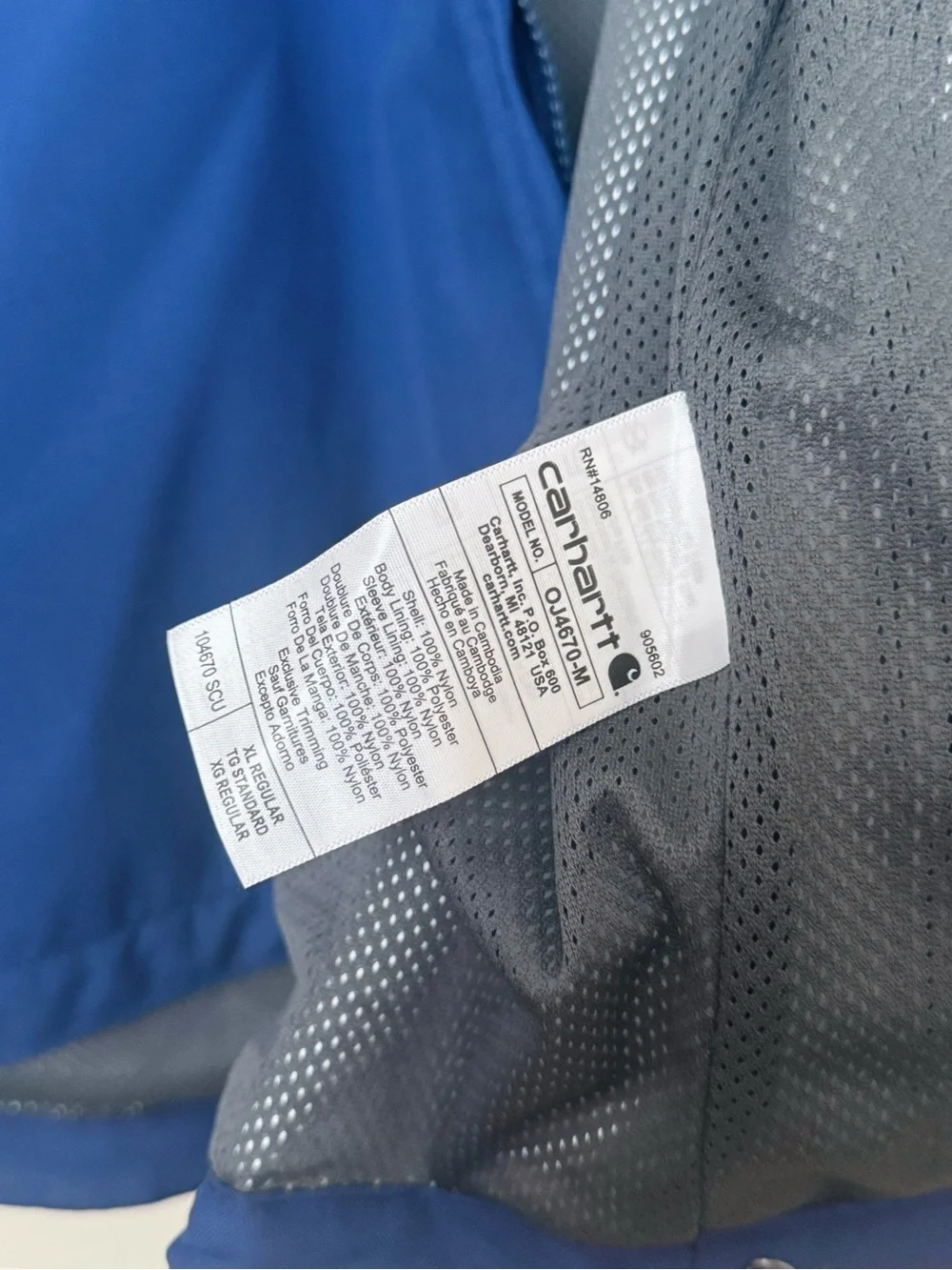 Carhartt Royal Blue Hooded Rain Jacket